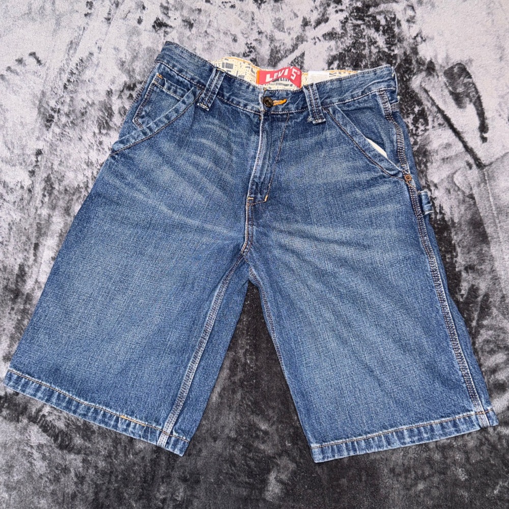 Levis Carpenter Denim Shorts Boys 16 Regular 28W Medium Wash Blue Hammer Loop